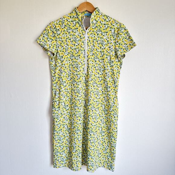 J McLaughlin Yanna Dress Catalina Cloth Lemon Print Half Zip Small Preppy Tennis - Picture 1 of 10